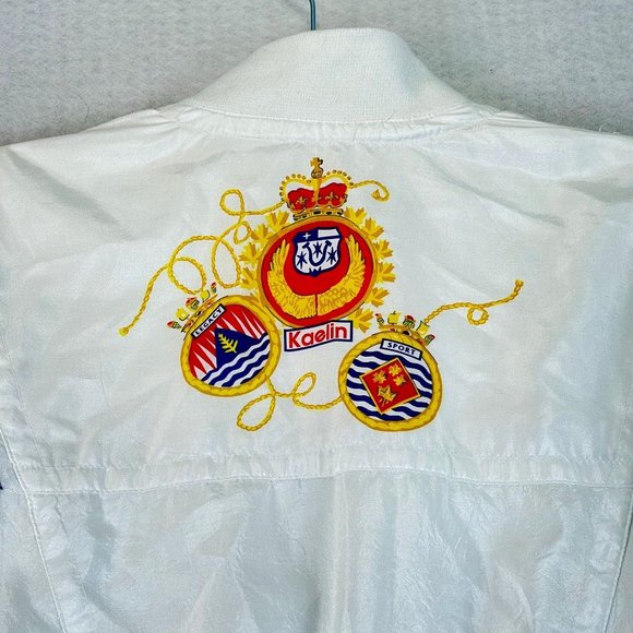 Vintage KAELIN Women XS White Striped Embroidered Nautical Crest 80s Windbreaker - Picture 8 of 10
